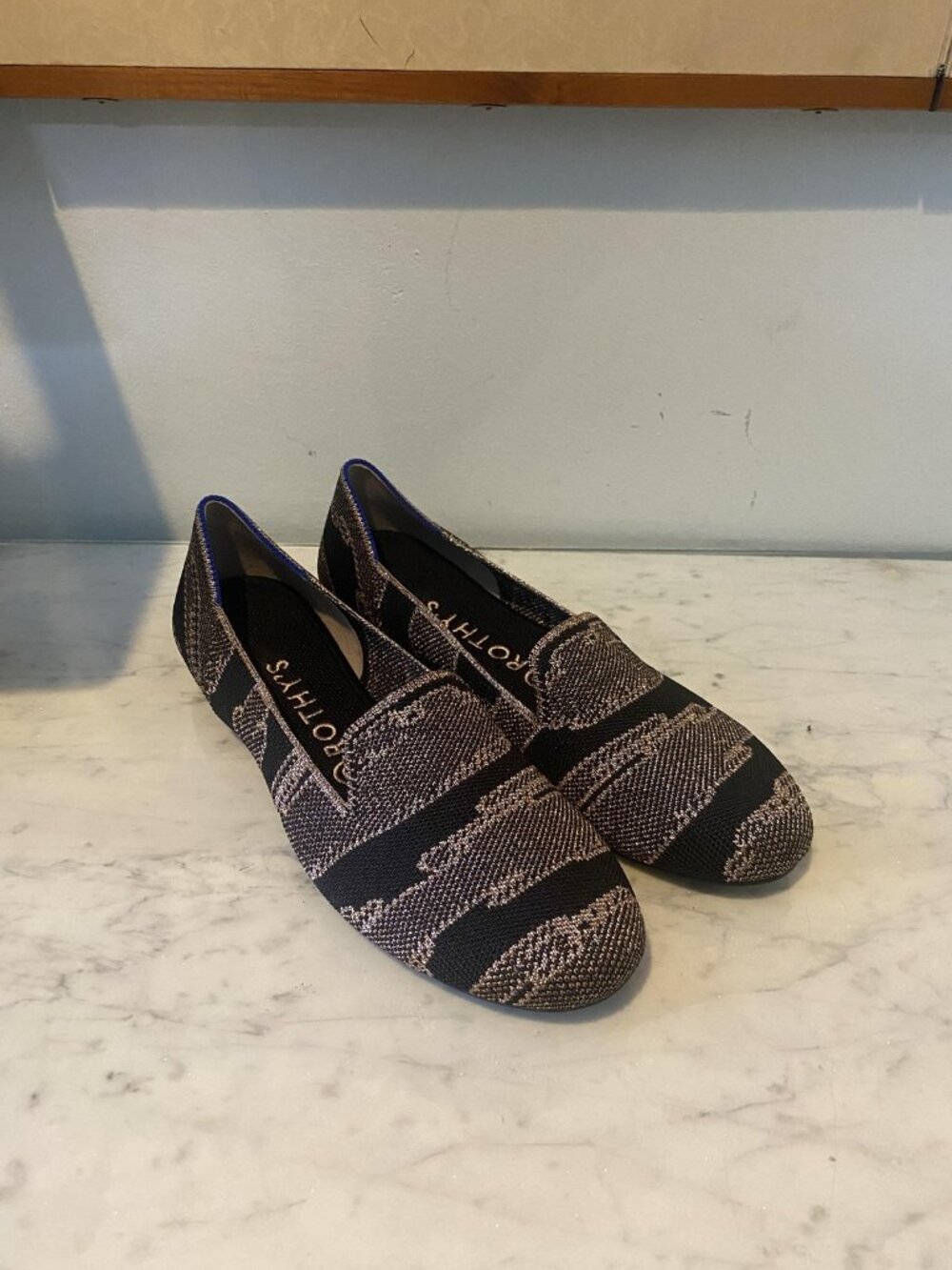 Rothy's Stripe Loafer Shoes Womens Size 8 Black Knit Flats Washable Eco Comfort